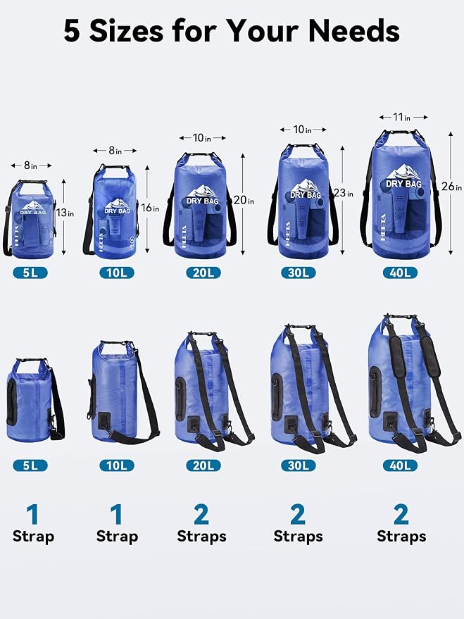 HEETA Dry Bag Waterproof for Women Men, 5L/10L/20L/30L/40L Roll Top Lightweight - Image 2