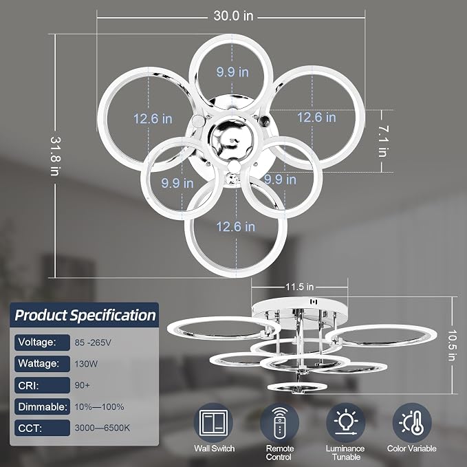 7-Ring Modern LED Flush Mount Ceiling Light - Image 4