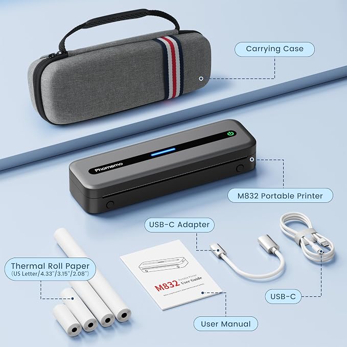 Phomemo Portable Thermal Printer, M832 Inkless Portable Printers Wireless - Image 7