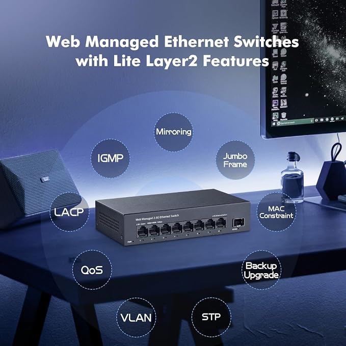 8 Port 2.5G Managed Switch, 8 x 2.5Gbps Base-T Ports and 10G SFP+ Slot - Image 4