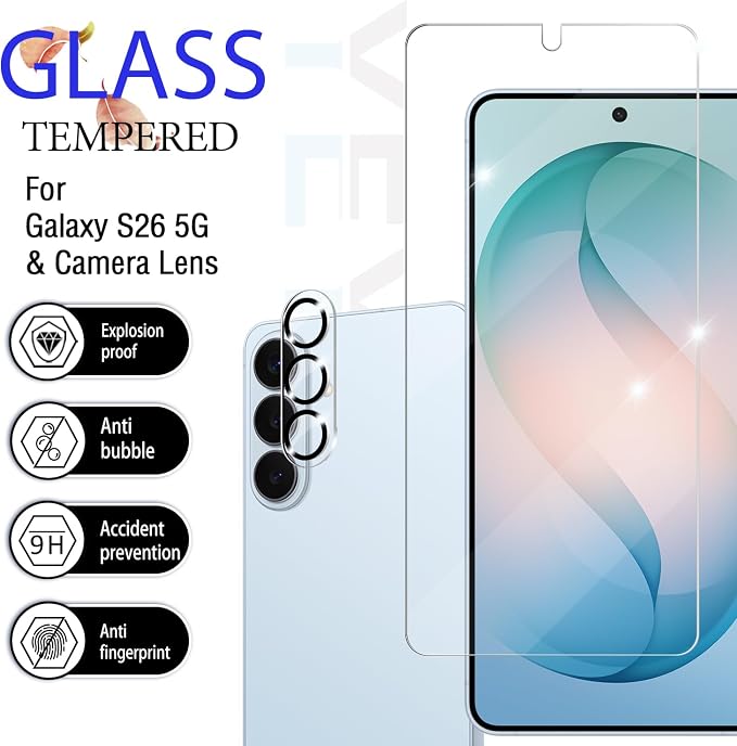 Galaxy S26 Screen Protector + Camera Lens Protector, Full Coverage Tempered - Image 2