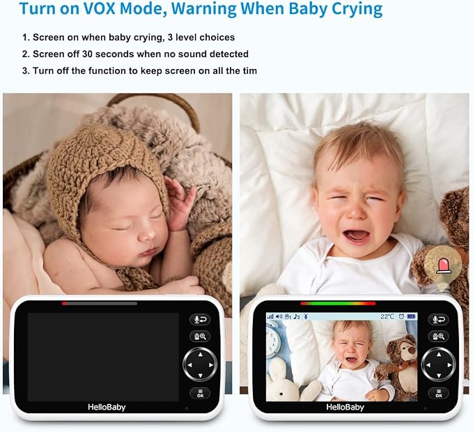 HelloBaby No WiFi Baby Monitor 5" Screen 30-Hour Battery Pan-Tilt-Zoom Video - Image 6
