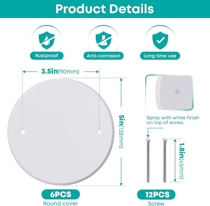 6 Pcs Smoke Detecte Cover Plate, 5 Inch Metal Round Blank Ceiling Cover Plate - Image 2