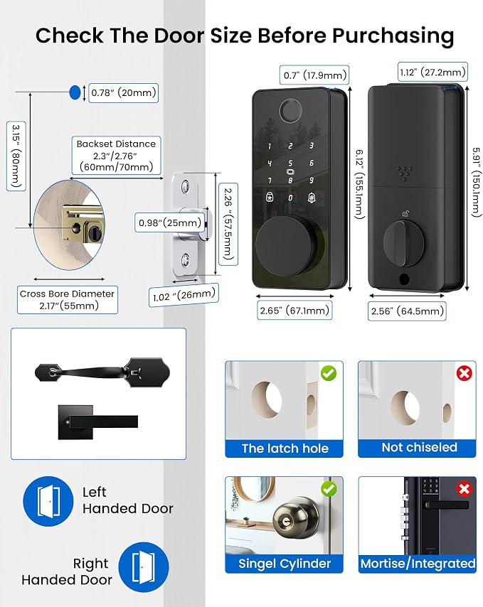 Smart Deadbolt Lock Set, Fingerprint 5-in-1 Keyless Entry Door Lock - Image 8