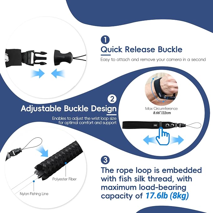 JJC Camera Wrist Strap, Soft Neoprene Hand Strap - Image 4