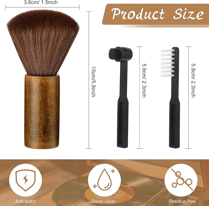 Ziliny 3 Pcs Vinyl Record Cleaning Brush Wooden Anti Static Dust Record Vinyl - Image 2