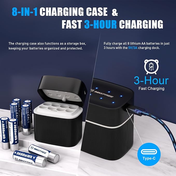 Maxfree 8-Pack Rechargeable AA Lithium Batteries - Image 9