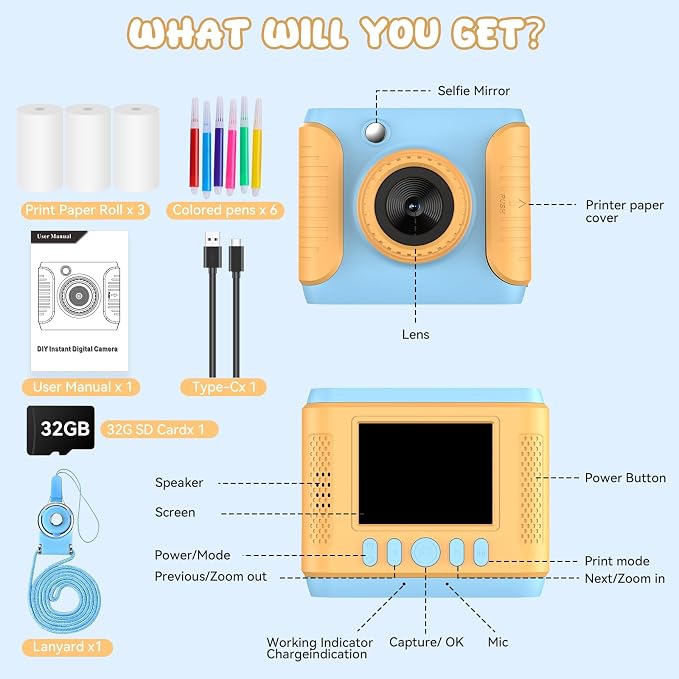 Instant Print Camera for Kids, 2.4 Inch Screen Kids Instant Cameras, Christmas - Image 6