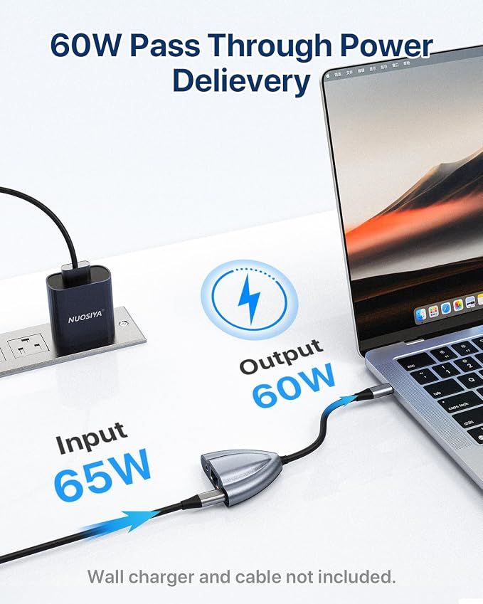 USB C Hub Multiport Adapter, 4 in 1 USB C Spliter to 3.5mm Audio, 1Gbps RJ45 - Image 4