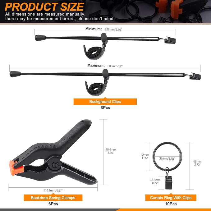 22Pcs Backdrop Kit with Clips, Rings & Spring Clamps - Image 2