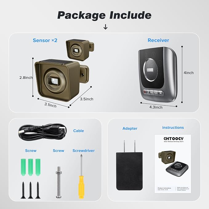 Solar Driveway Alarm Wireless Outside 1/2 Mile Long Range, 3 Sensitivity & - Image 7