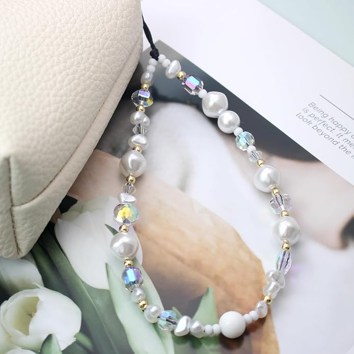 CMVFYL Beaded Camera Wrist Strap, Cute Phone Charms Strap, Pearl Bracelet Wrist - Image 6
