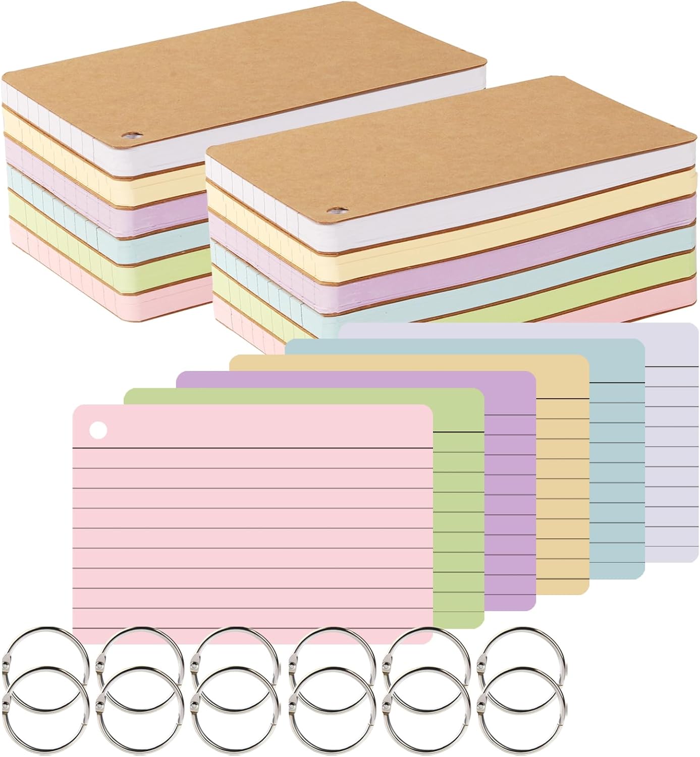 12 Pack Lined Index Cards 4 x 6 Inches, 720 PCS Colored Ruled Index Flashcards Lined Flash Cards with Rings, Note Cards Punched for Study, Office and Home