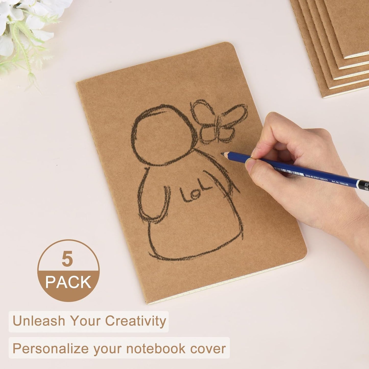 ZCZN 5 Pack A5 Kraft Notebooks Bulk, 8.15x5.5 Inches Graph Paper Journaling Notebooks, Notebooks for Work, Composition Notebooks for School, Journal Notebooks for Office, 60 Pages