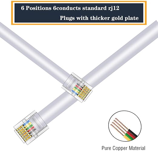 LanSenSu RJ12 Cable Phone Cord RJ12 6P6C Male to Male Straight Wired - Image 3