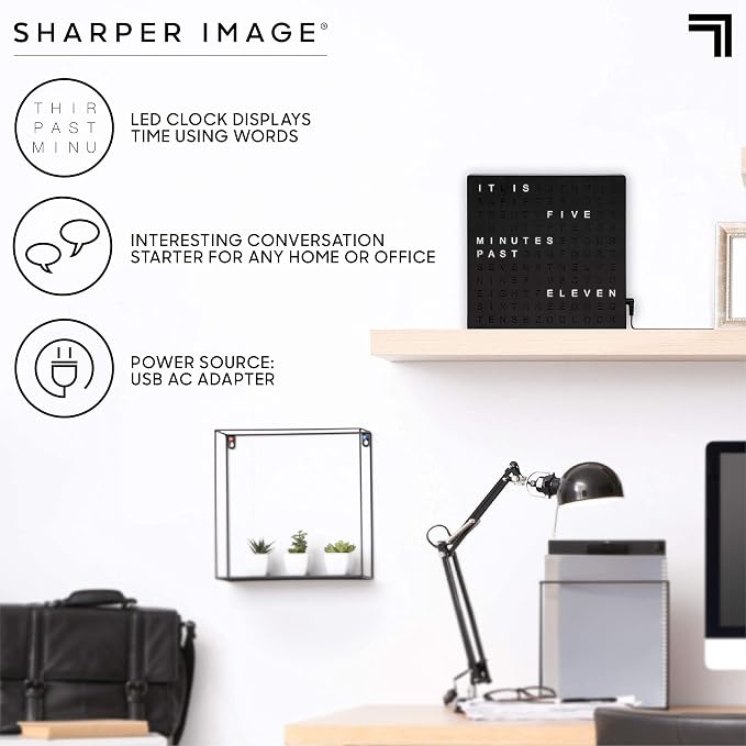 Sharper Image LED Word Digital Clock, Light-Up Desk & Wall Clock, Modern Time - Image 3