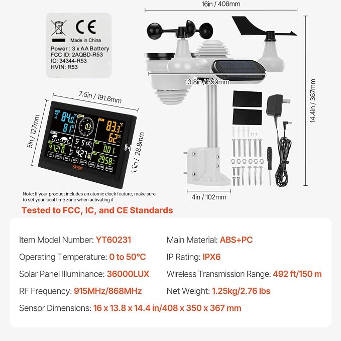 VEVOR 7-in-1 Wireless Weather Station, 7.5 in Color Display, Digital Weather - Image 7
