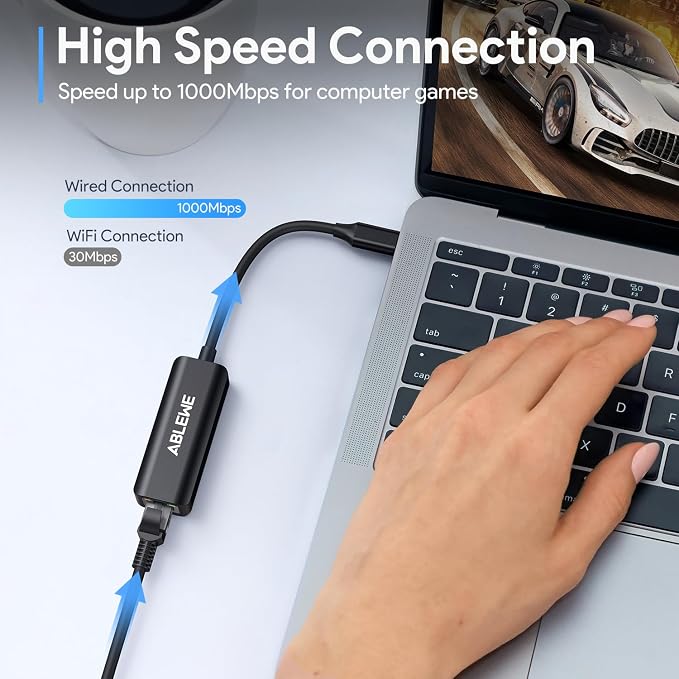 USB C to Ethernet Adapter, ABLEWE Type-C to RJ45 Gigabit Ethernet Dongle - Image 6