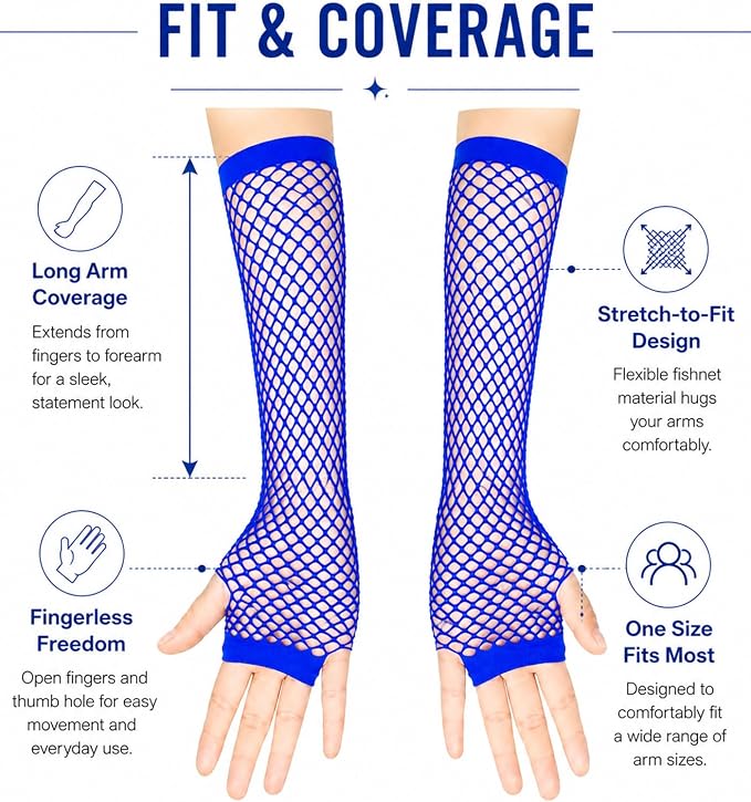 Seeksmile Women's Girls 80's Theme Party Emo Fingerless Arm Fishnet Gloves - Image 3