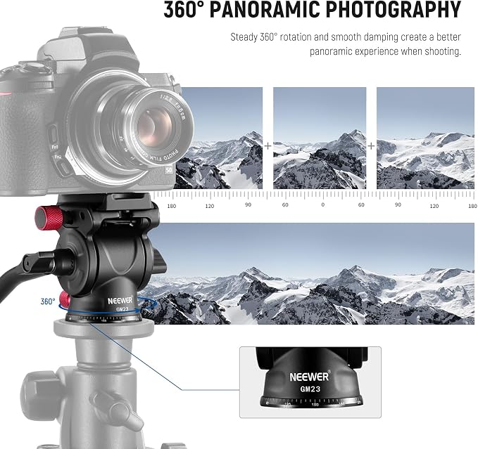 NEEWER Fluid Tripod Head with Handle & Arca Type Quick Release, Aluminum Alloy - Image 2