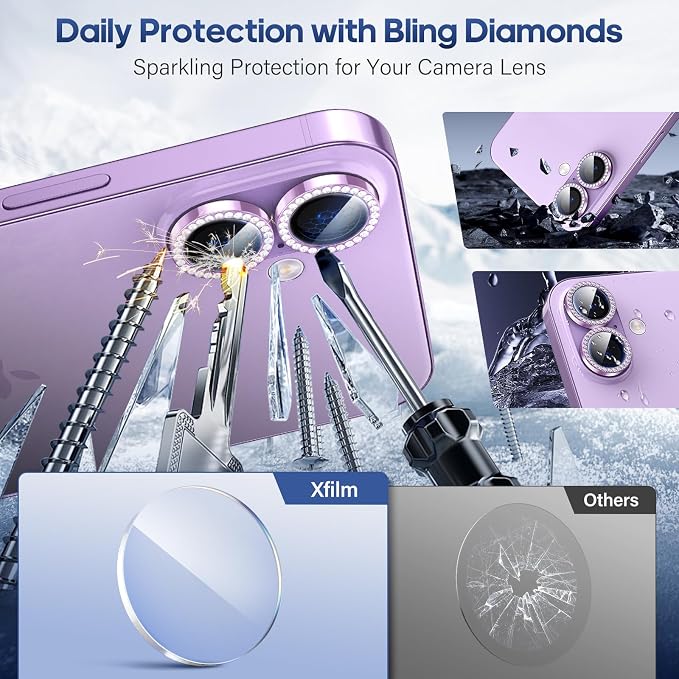 for iPhone 17 Camera Lens Protector Bling, Individual Diamond Metal Ring - Image 3