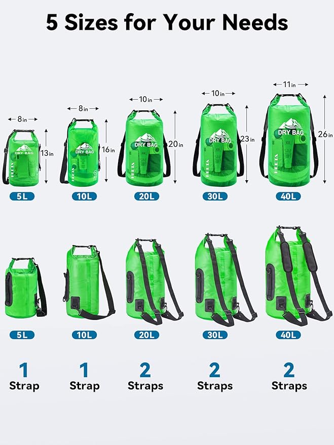 HEETA Dry Bag Waterproof for Women Men, 5L/10L/20L/30L/40L Roll Top Lightweight - Image 2