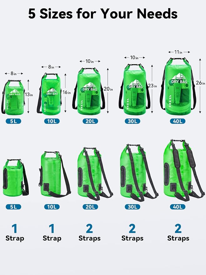 HEETA Dry Bag Waterproof for Women Men, 5L/10L/20L/30L/40L Roll Top Lightweight - Image 2