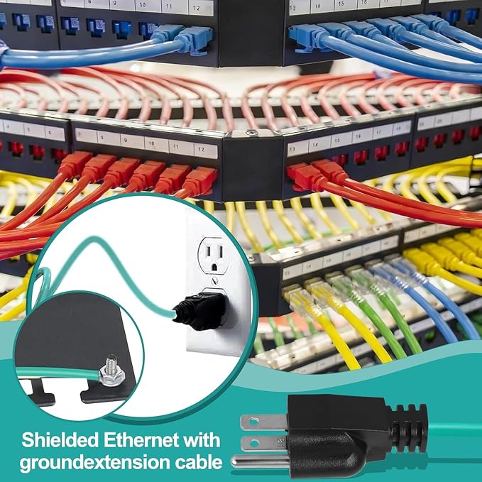 Shielded Ethernet Patch Panel Bond Ground Extension Cord NEMA 5-15P 3 Prong - Image 3