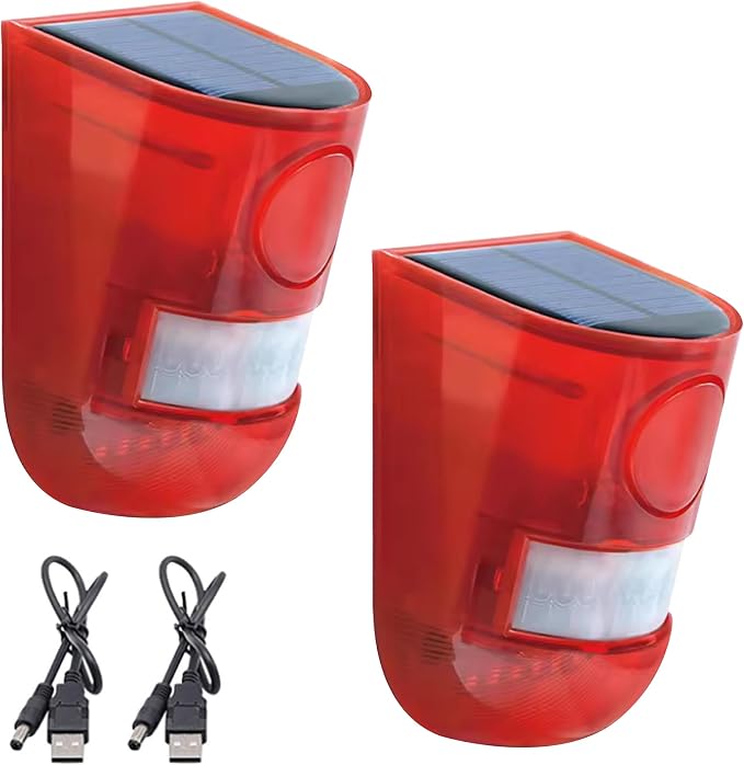 Solar Sound & Light Alarm Outdoor Motion Sensor, 6LEDs Flash Warning Security by QXMH