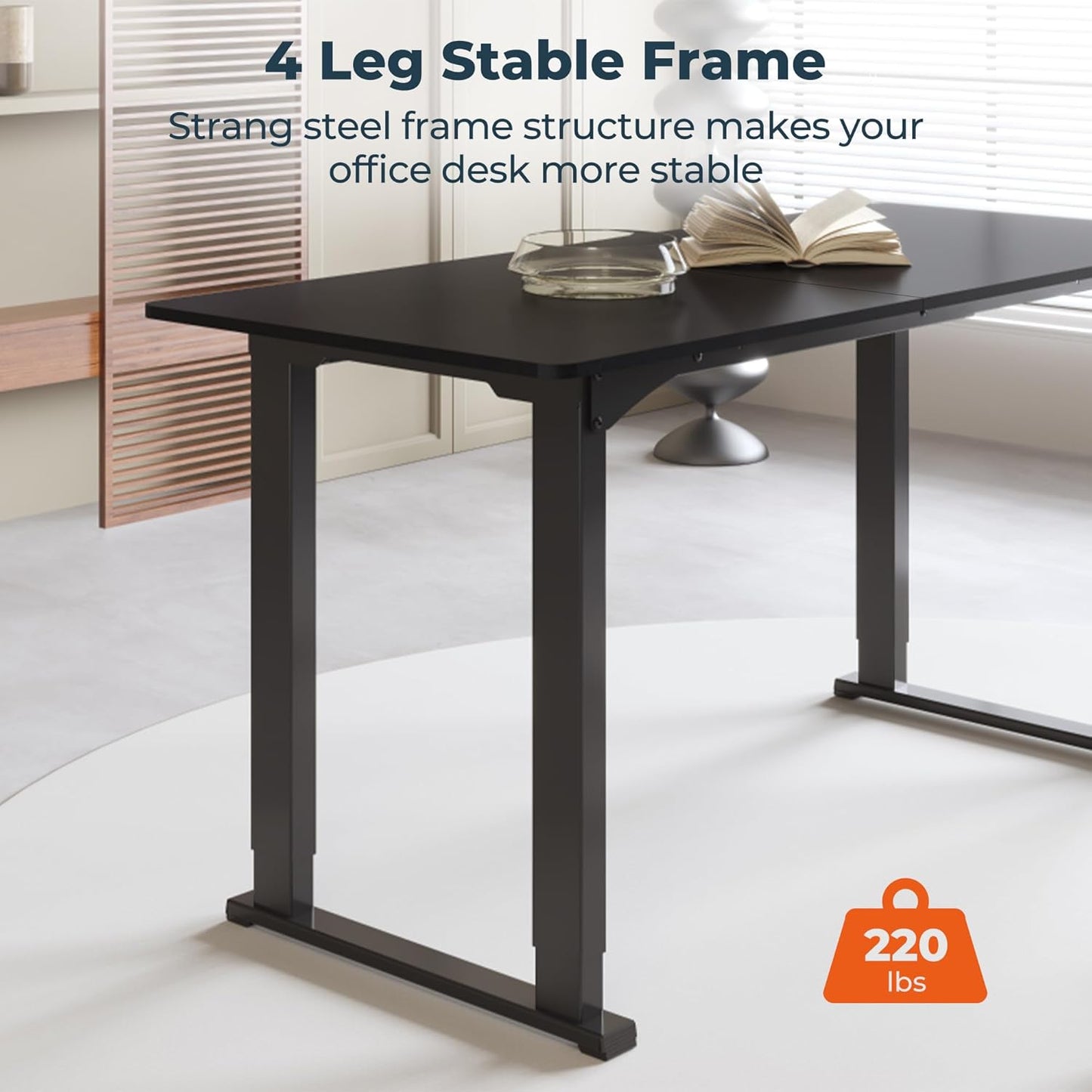 4 Legs Standing Desk, Large 55x28 Inches Electric Adjustable Height Desks with Splice Board, Stand Up Desk Home Office Computer Workstation, Black