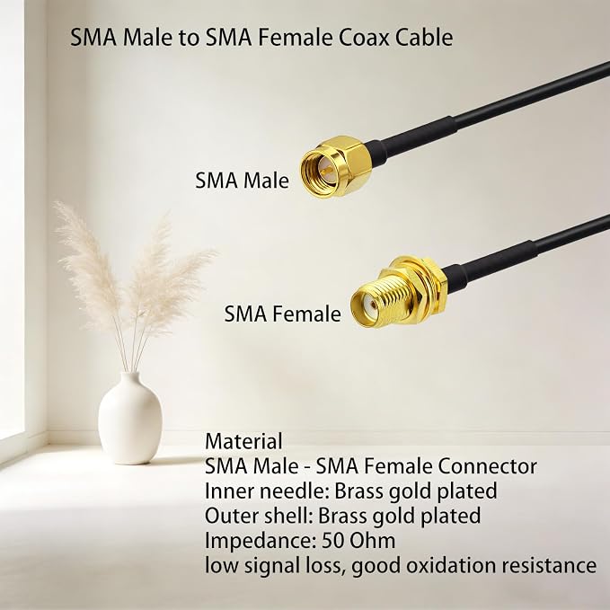 Superbat RF coaxial SMA Male to SMA Female Bulkhead RG174 6.56ft Cable + 3pcs - Image 2