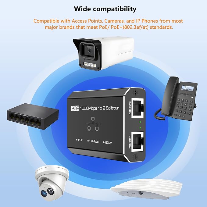 PoE Splitter, 2 Port Gigabit PoE Switch, Network Hub 1 in 2 Out, Supports IEEE - Image 9