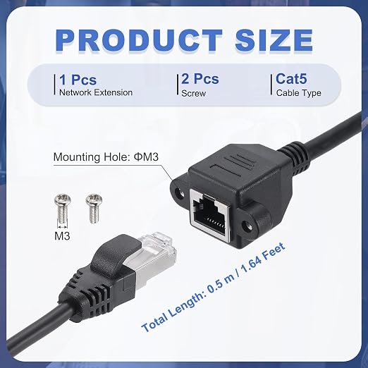 MECCANIXITY Cat5 Ethernet Extension Cable, 1.6Ft RJ45 Male to Female Screw - Image 2