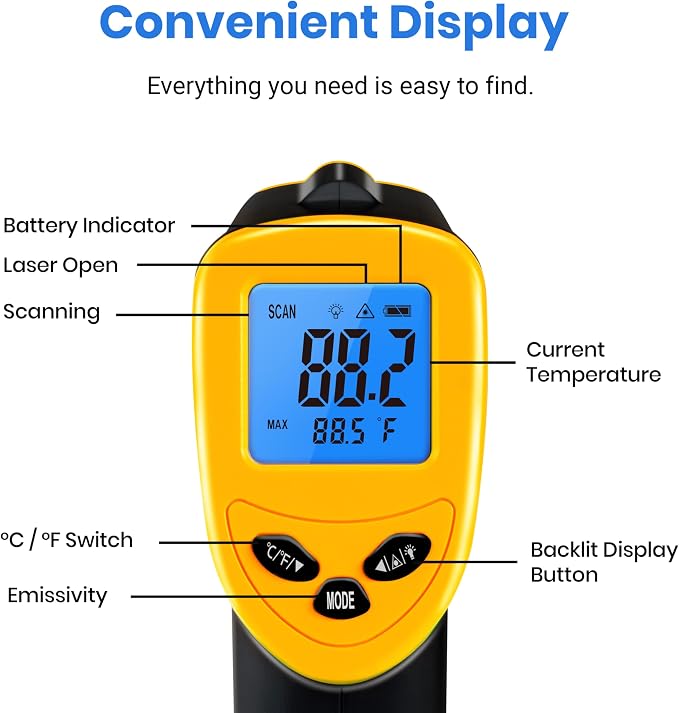 Etekcity Infrared Thermometer Laser Temperature Gun 1080, -58°F~ 1130°F - Image 9