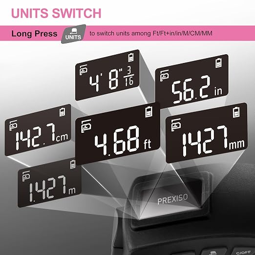PREXISO 2-in-1 Digital Tape Measure - 16Ft Pink Digital Measuring Tape - Image 7