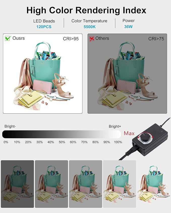 PULUZ 24x24 Inch Photo Studio Light Box, Dimmable 136 LED Beads CRI≥95 Foldable - Image 3