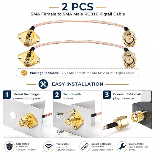 coaxial Cable SMA Female Jack to SMA Male Plug Pigtail Cable 4 Holes Flange - Image 5