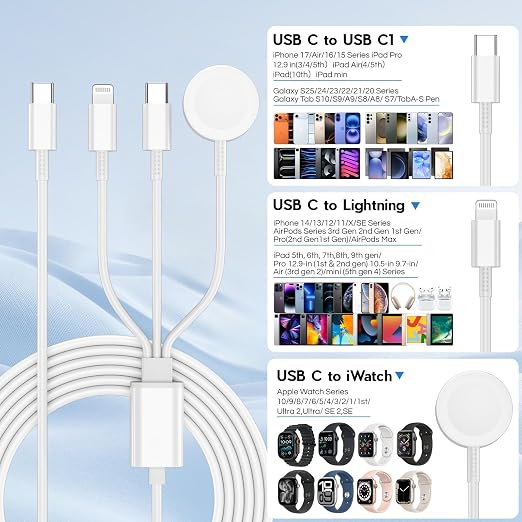 Upgraded Apple Watch Charger, 3 in 1 Multi Charging Cable 6FT, Magnetic Fast - Image 7
