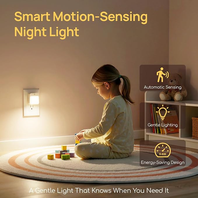 Plug-in Night Light with Motion Sensor, Dusk-to-Dawn Light Sensor, Stepless - Image 2