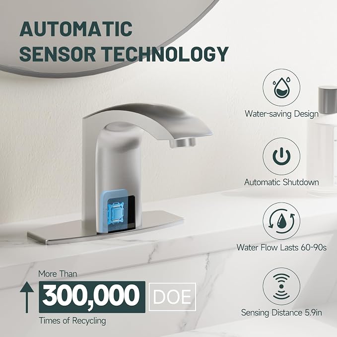 Touchless Bathroom Sink Faucets, Brushed Nickel - Image 3
