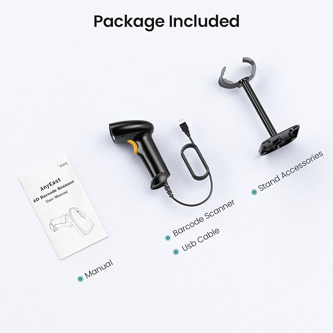 Barcode Scanner with Stand: USB Wired Inventory 2D 1D QR Code Scanner, - Image 9