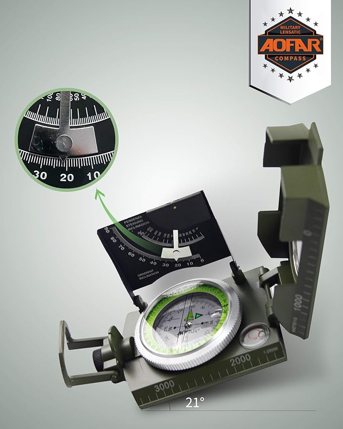 AOFAR AF-4074 Military Compass for Hiking, Lensatic Sighting Waterproof - Image 3