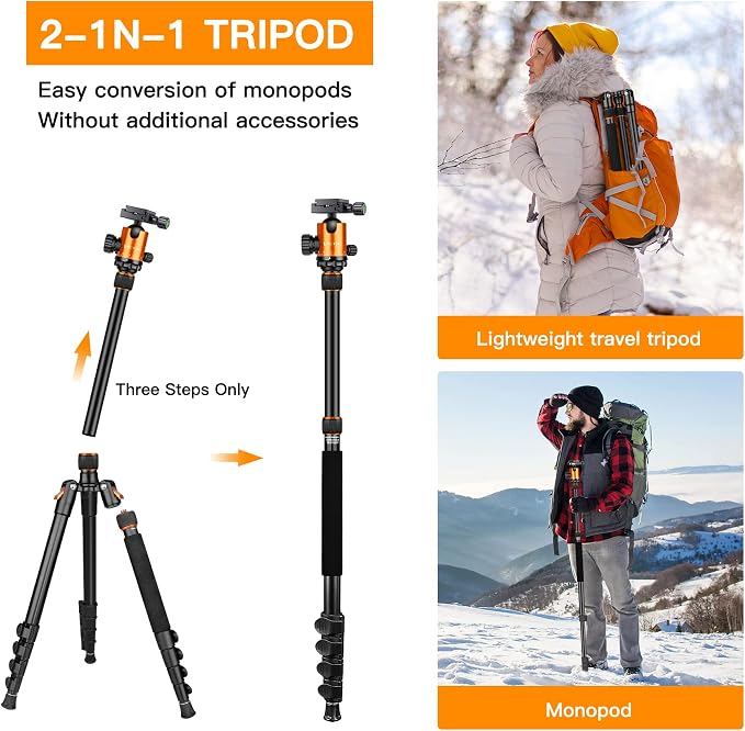 82" Tall Camera Tripod Heavy Duty, Victiv Aluminum DSLR Tripod Monopod - Image 4