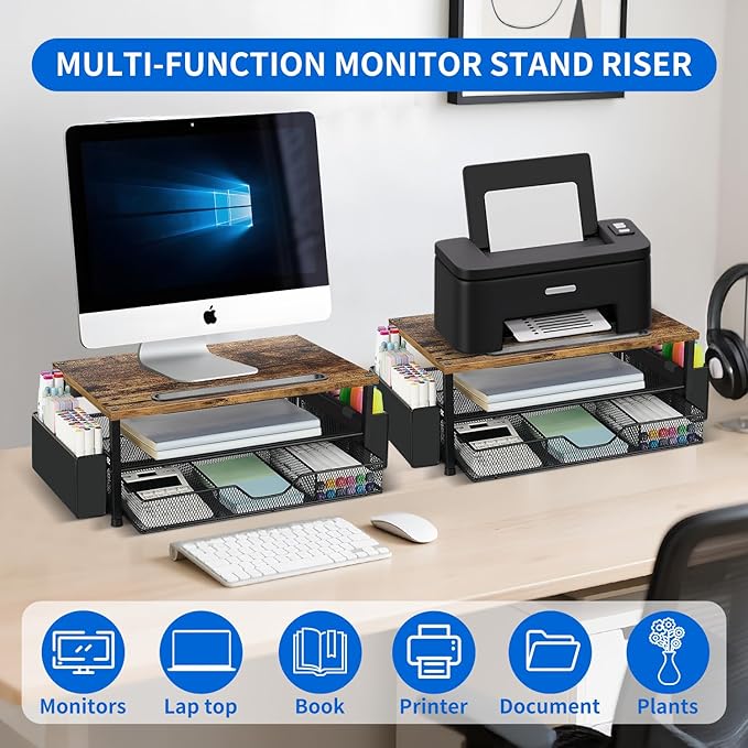 AUPSEN Wood Desk Organizers and Accessories, 2-Tier Computer Monitor Stand Riser - Image 3