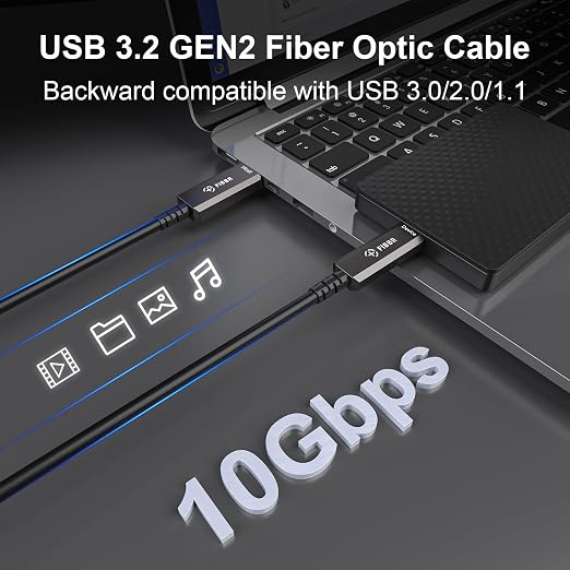 FIBBR Fiber Optic USB3.2 Cable, 10Gpbs USB A to USB C Cable - Image 3