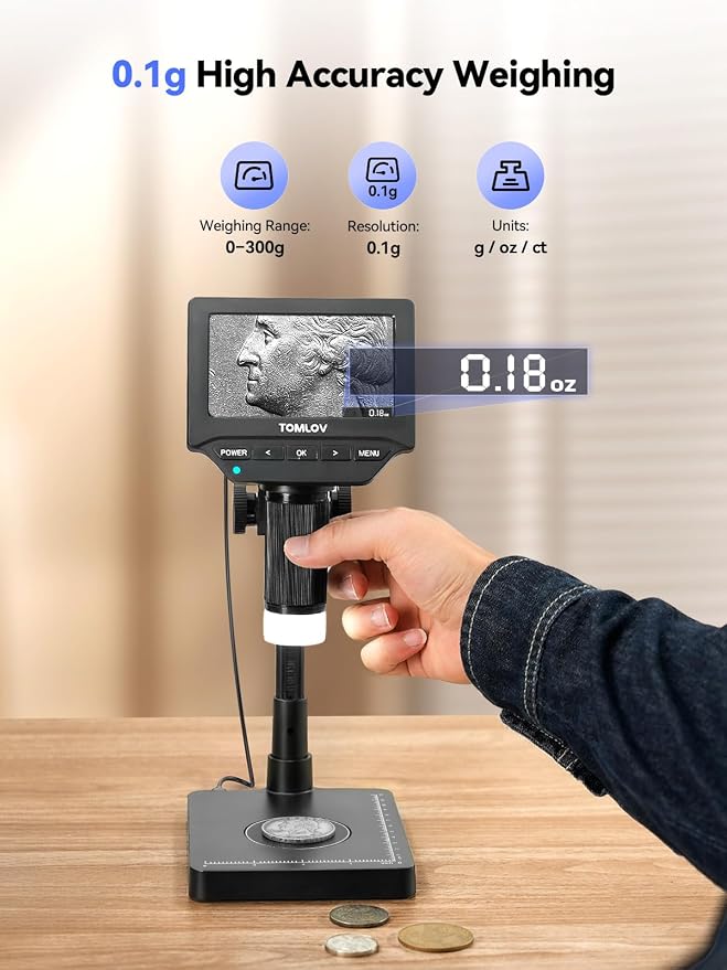 TOMLOV DM4W Microscope with Weighing Scale: 4.3" Digital Coin Microscope with - Image 2