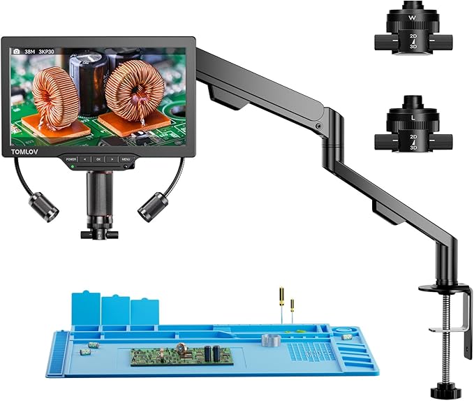 TOMLOV 3D Digital Soldering Microscope: Magnetic Dual Lens Micro Scope TM3K-3D by TOMLOV-MoreThanAMicroscope