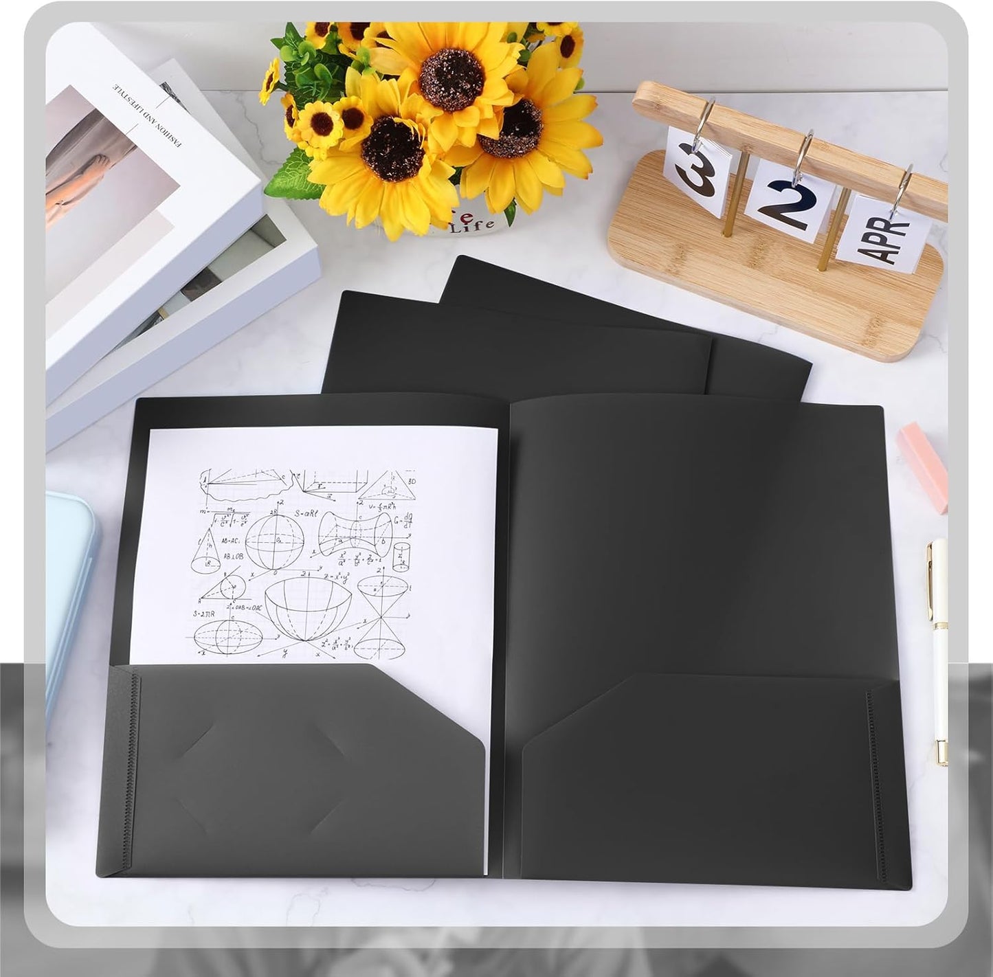Gueevin 400 Pcs Two Pocket Folders Bulk Plastic File Folder with 2 Pockets Letter Size Paper Heavy Duty Durable Portfolios Case for Home Office School Business 11.61 x 9.45 Inch (Black)