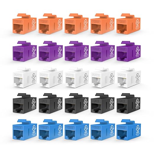 VCE UL-Listed CAT6 Keystone Coupler 25-Pack, Ethernet Coupler Female to Female by VCE