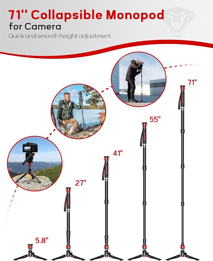 IFOOTAGE Monopod Cobra 3 A180T, Telescopic Video Mono pod Compatible - Image 5
